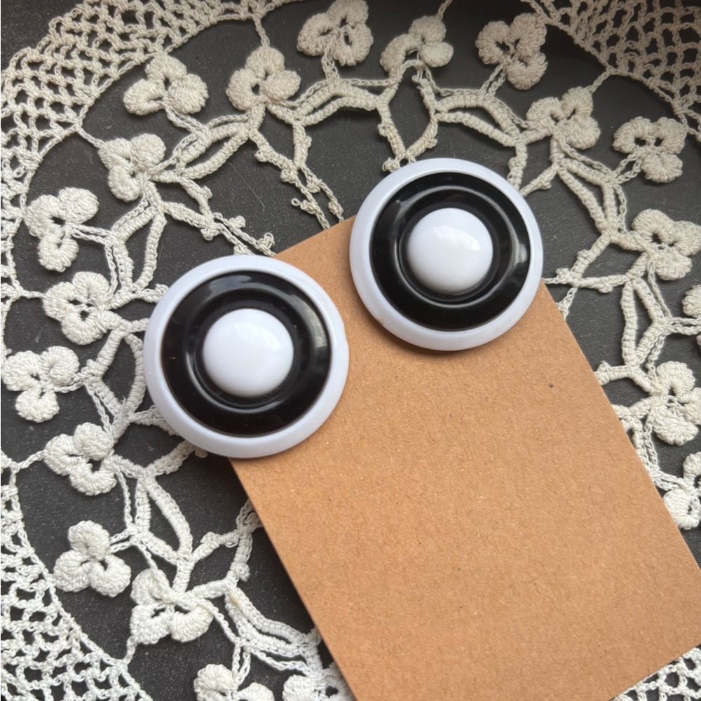 Black and White Circular Earrings